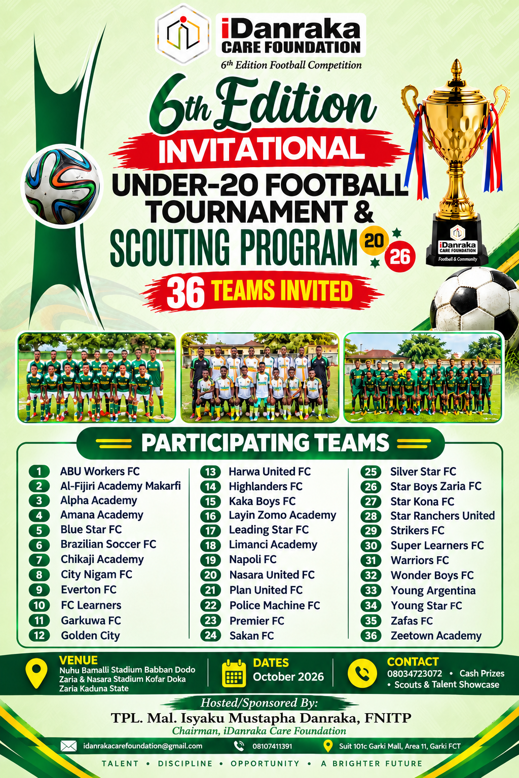 ⚽ 6TH EDITION iDANRAKA CARE FOUNDATION INTERNATIONAL UNDER-20 FOOTBALL TOURNAMENT & SCOUTING PROGRAM 2026 